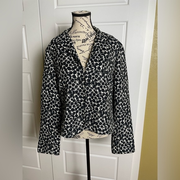 Lafayette 148 New York Silk Blend Black & White Geometric Circles Blazer Size 12 - Picture 1 of 8